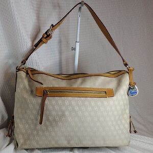 Dooney & Bourke Vintage Cream and Tan Hobo Shoulder Bag With Blue Tag